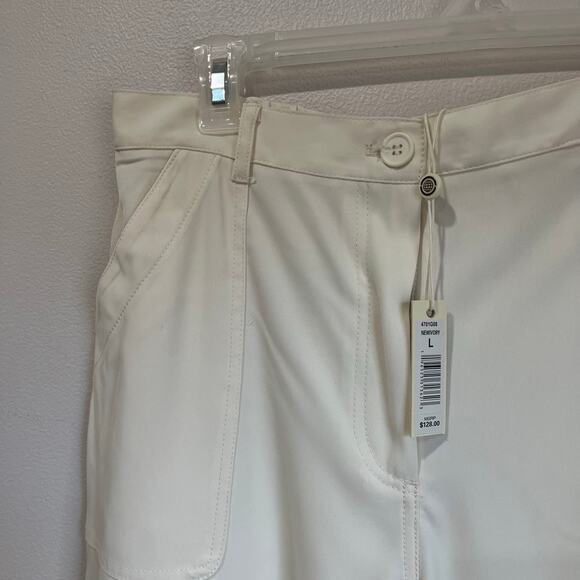 Max Studio London Wide Leg Pants L Ivory NWT Cropped High Rise Elastic Back - Picture 3 of 11